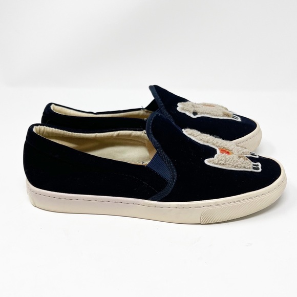 Soludos Navy Blue Velvet Llama Embroidered Slip-On Sneakers - Picture 5 of 7